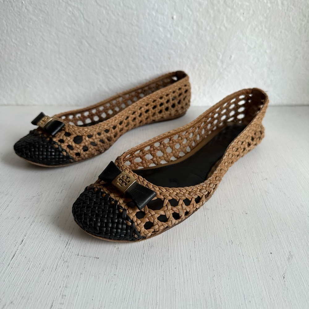 Tory Burch Carlyle Woven Leather Ballerina Flat - Picture 5 of 7